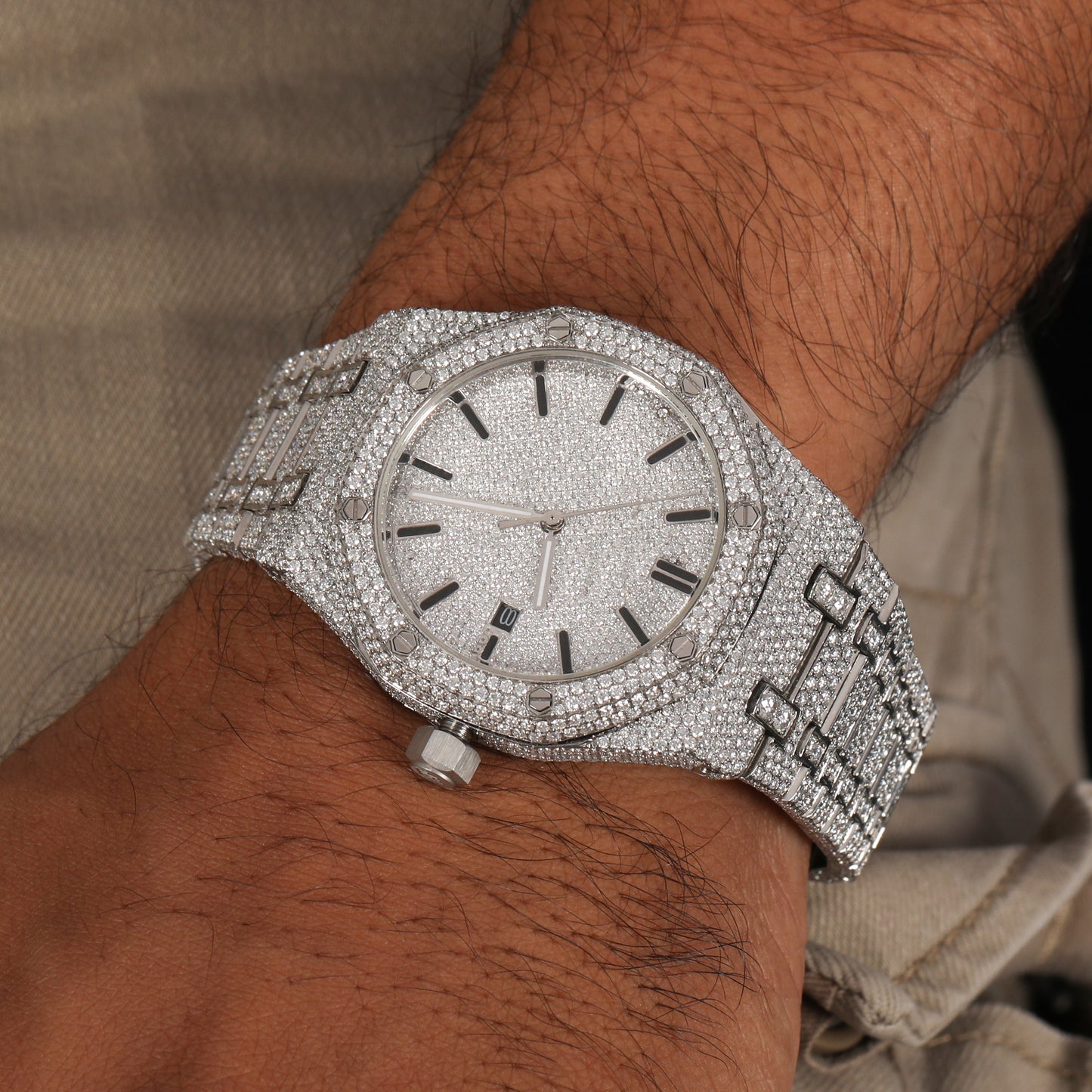 Fully Iced Out 41MM White Moissanite Diamond Watch