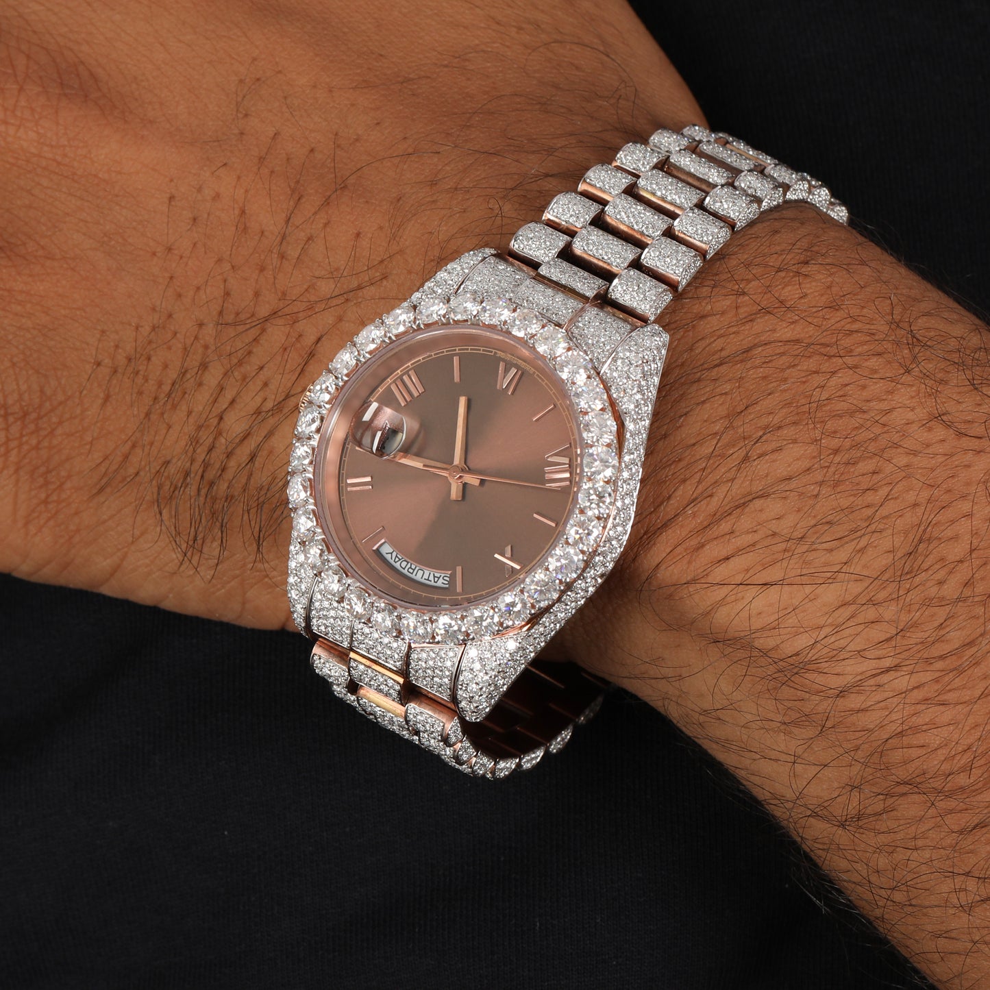 Round Moissanite Iced Out Day Date Stylish Luxury Watch For Man