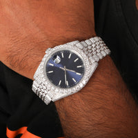 Moissanite Fully Bust Down Dark Blue Dial Automatic Watch For Man,