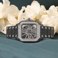 Full Iced Out Skeleton Big Moissanite Diamond Bezal Luxurious Dual Tone Watch