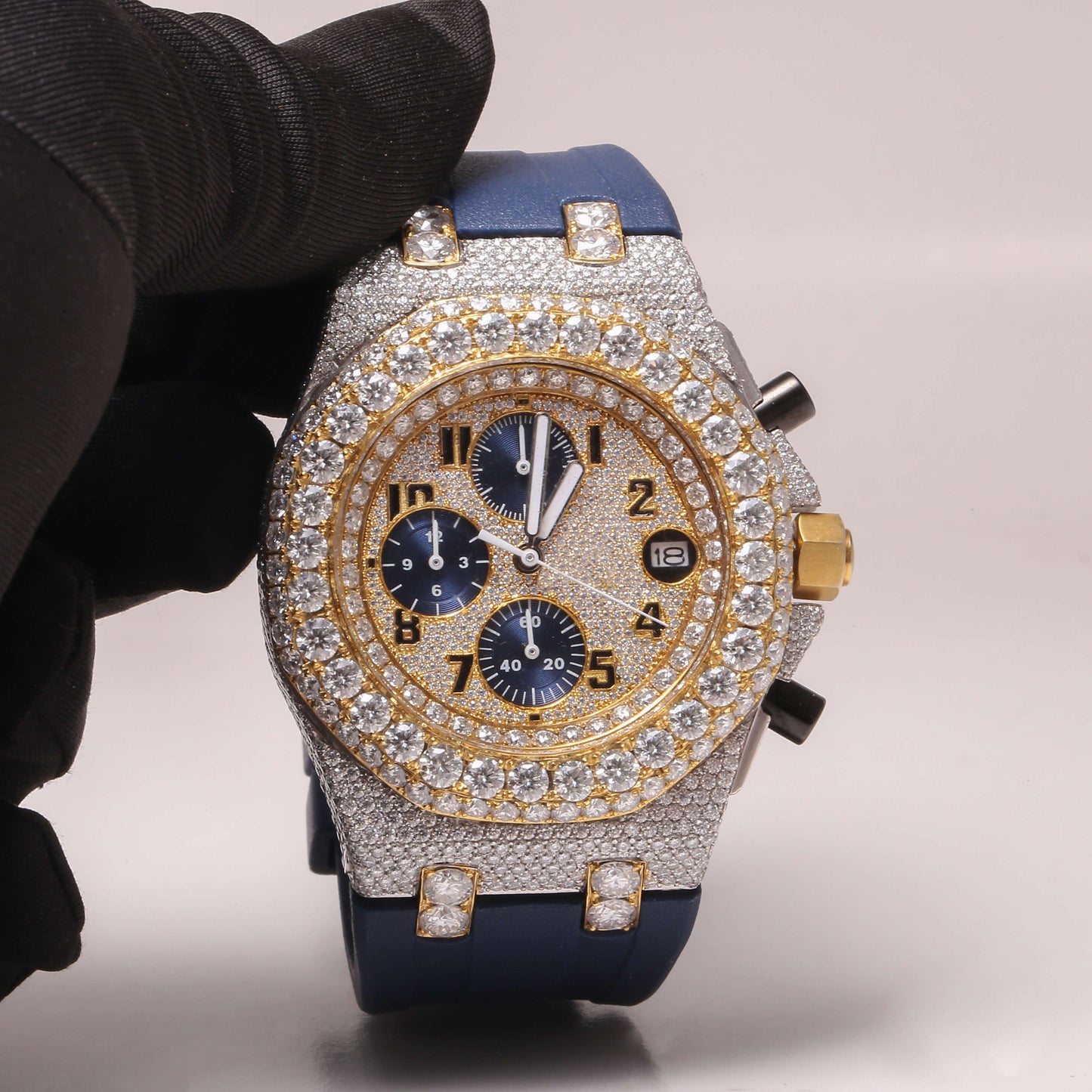 2 Tone Chronograph Moissanite Studded Dial Watch