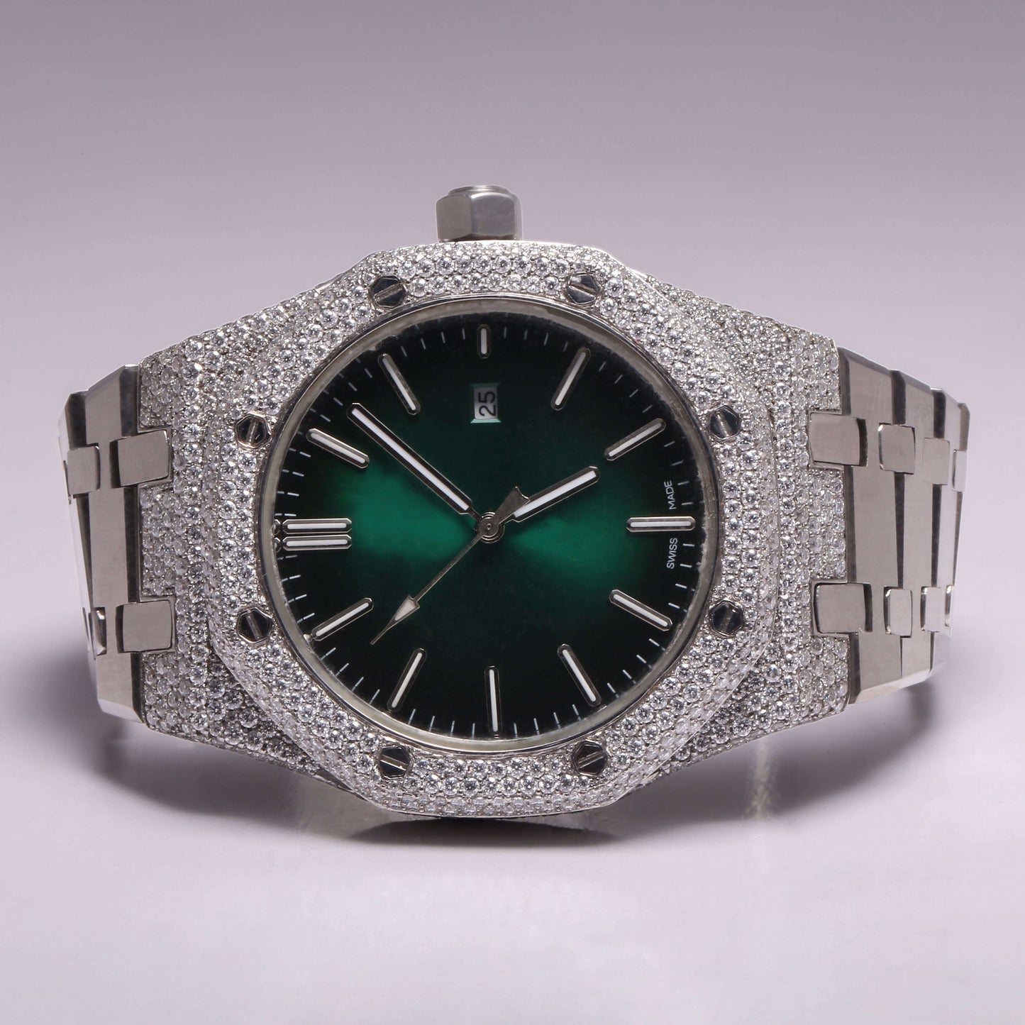 Classic Watch With Diamond Studded Bazel Stainless Steel Automatic With Date