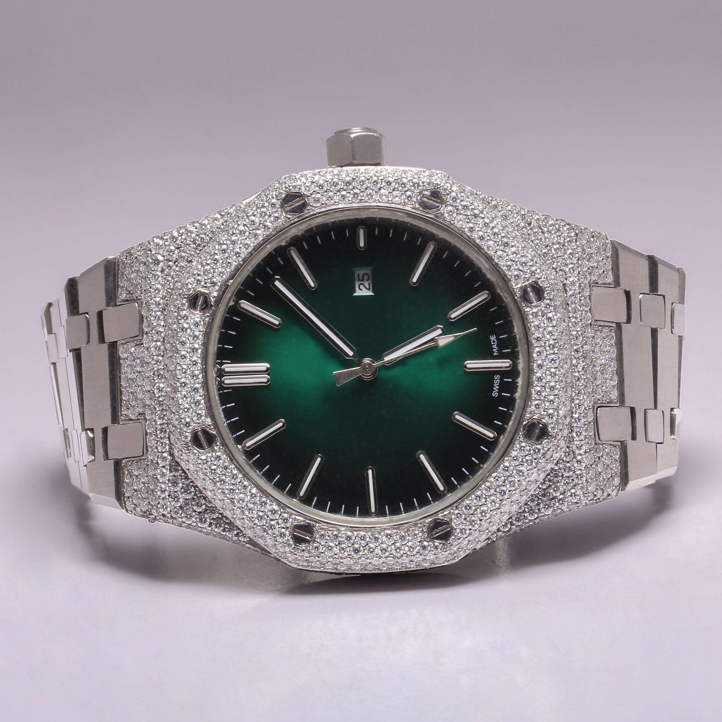 Classic Watch With Diamond Studded Bazel Stainless Steel Automatic With Date